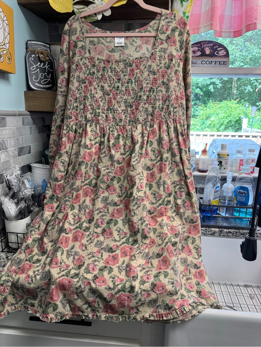 ellos Cotton Floral Top in Pink and Green